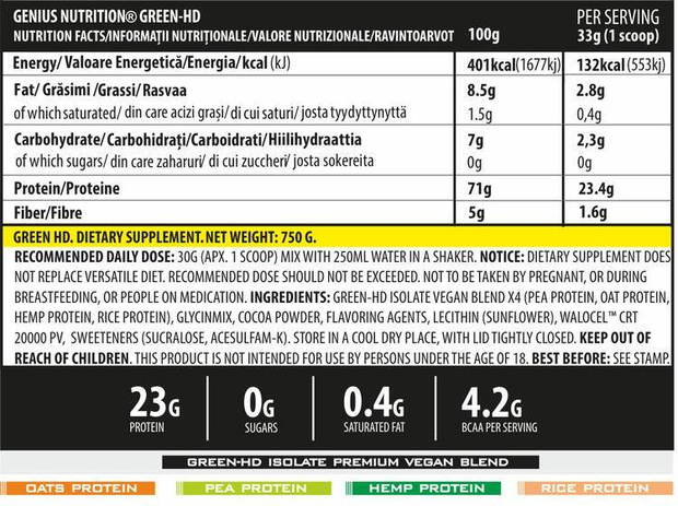 Green HD vegan protein 750g 